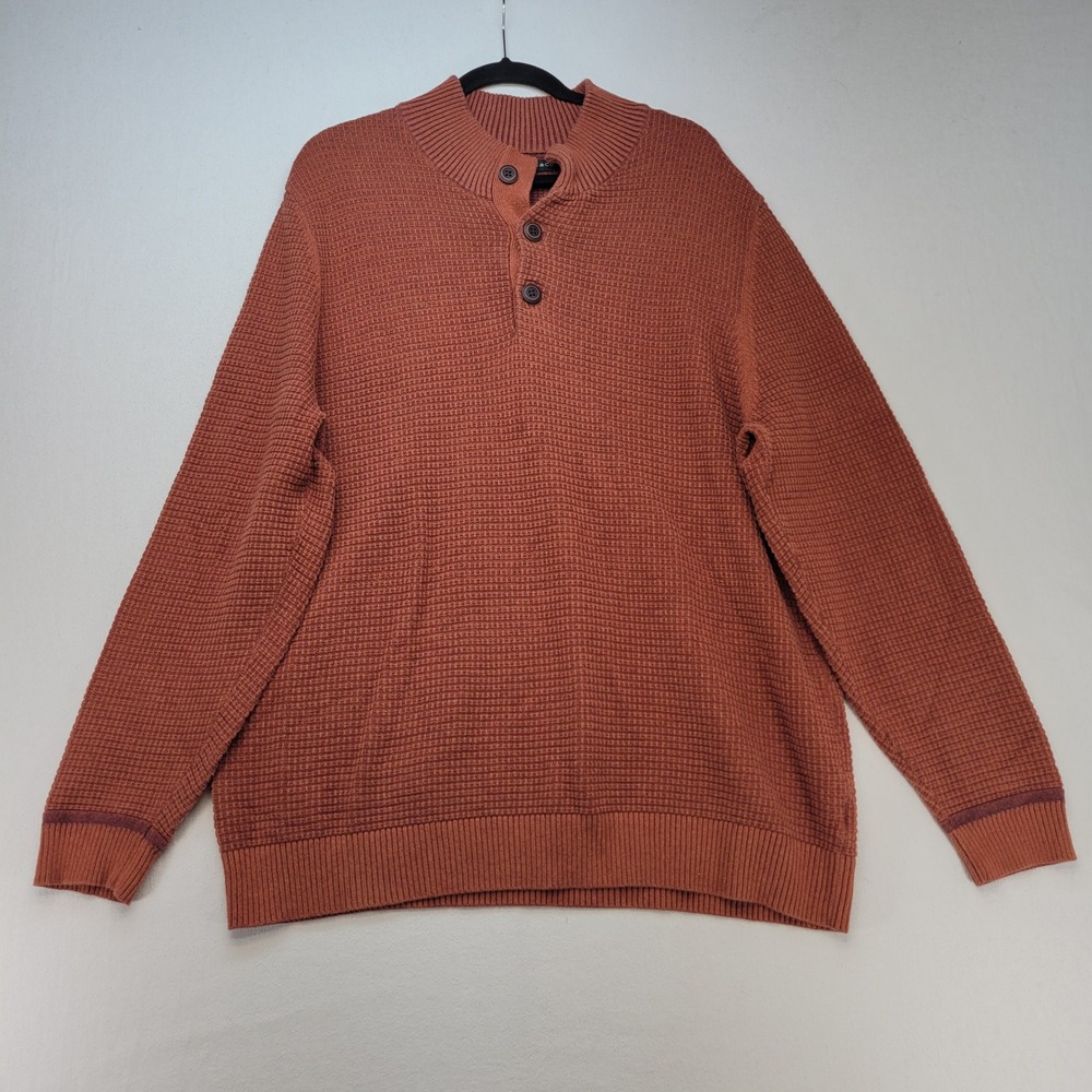 G.H. Bass & Co. Henley Sweater Mens XXL Rust Orange Waffle Knit Mock Neck‎